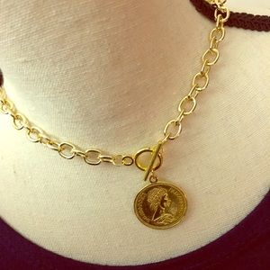 Vintage Charm Front Toggle Gold Coin Necklace